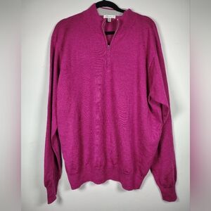 Peter Millar Crown Soft Magenta Men's Wool Silk Blend Qtr ZipUp Sweater Sz XL